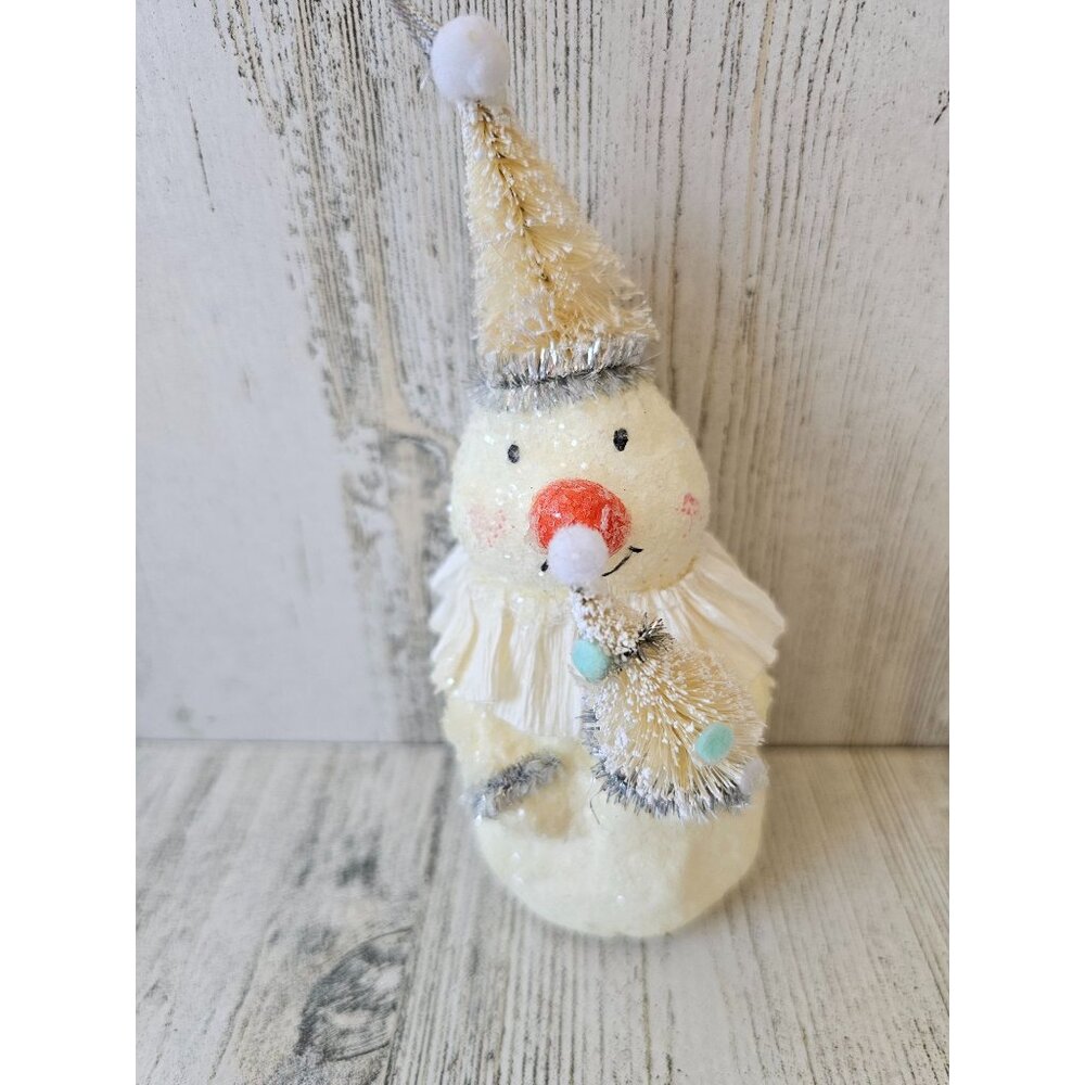 Bethany Lowe? Snowman tree ornament glitter shabby chic Xmas